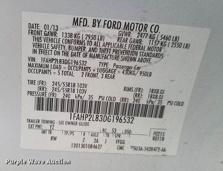 image for item MI9813 2013 Ford Taurus Police Interceptor