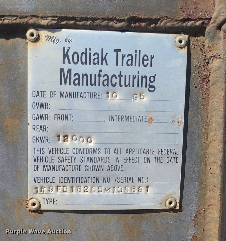image for item MJ9439 1995 Kodiak  equipment trailer