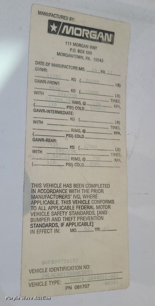 image for item MJ9456 2016 Freightliner  box truck