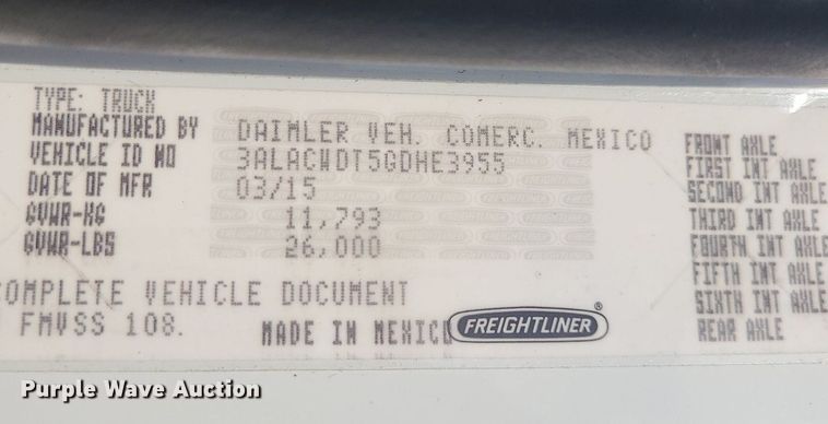 image for item MJ9456 2016 Freightliner  box truck