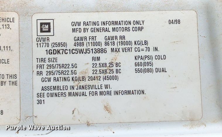 image for item MX9482 1998 GMC T6500  box truck