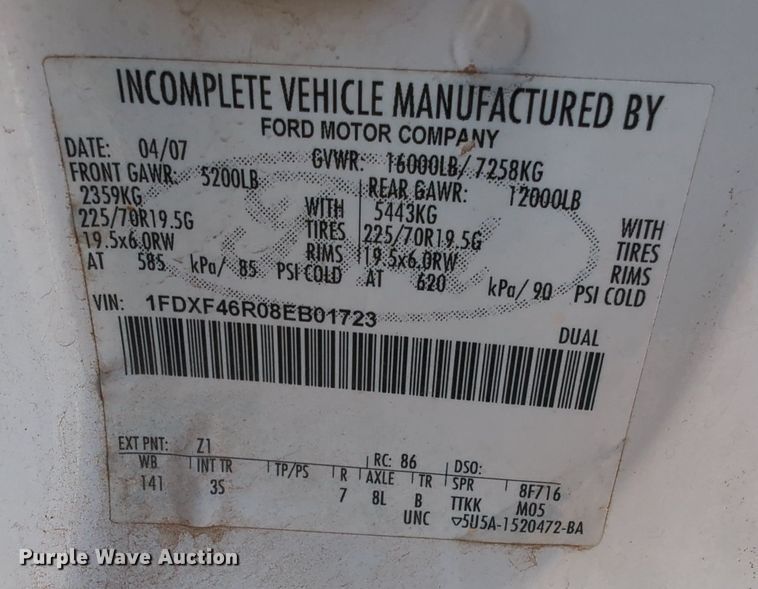 image for item MX9486 2008 Ford F450 Super Duty XL  truck cab and chassis