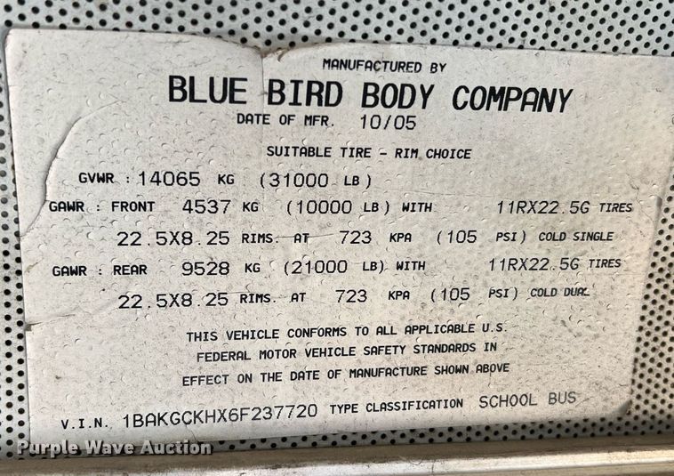 image for item NA9100 2006 Blue Bird  school bus