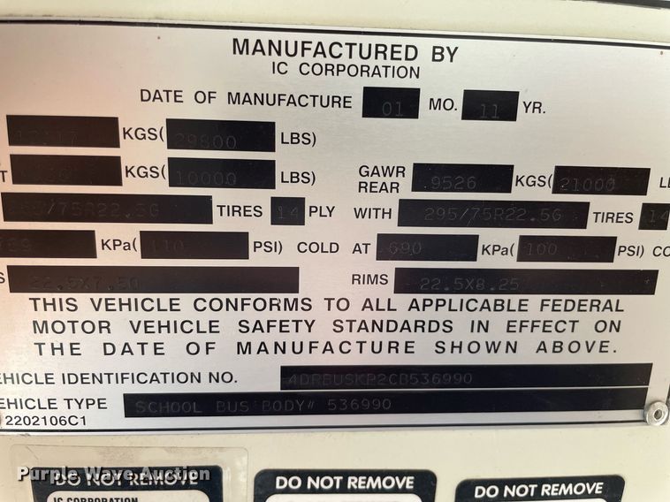 image for item NH9747 2012 IC CE  school bus