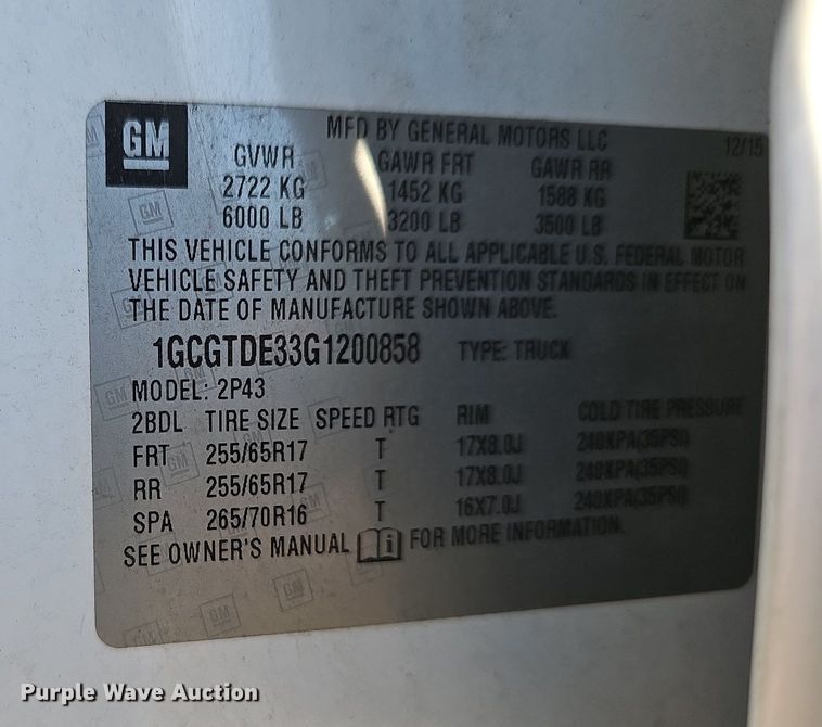 image for item NP9086 2016 Chevrolet Colorado  Crew Cab pickup truck