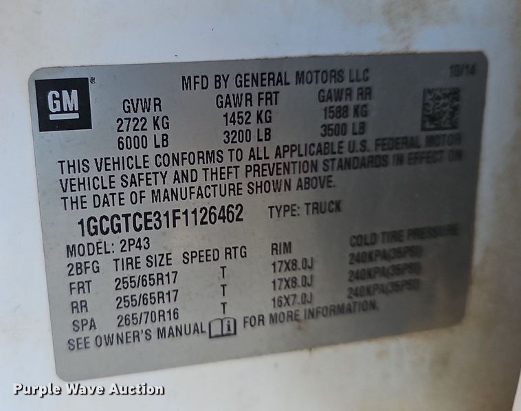 image for item NP9087 2015 Chevrolet Colorado  Crew Cab pickup truck