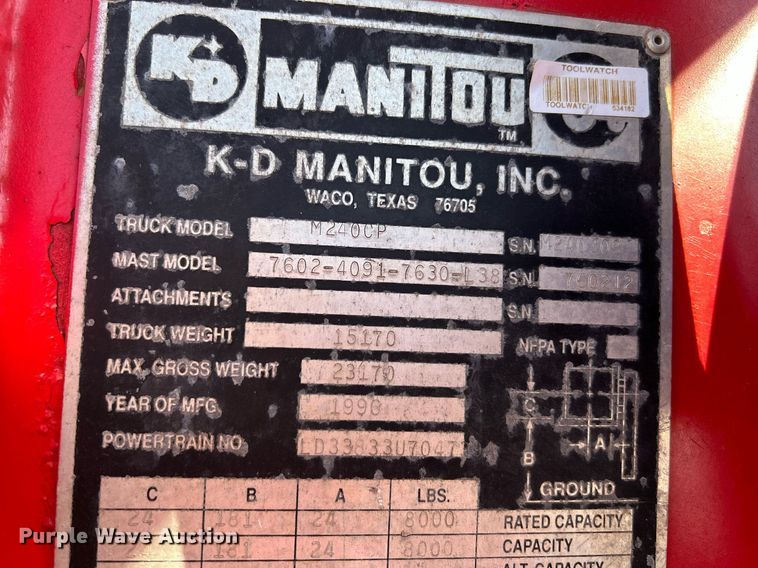 image for item NQ9952 1996 Manitou M240CP  forklift