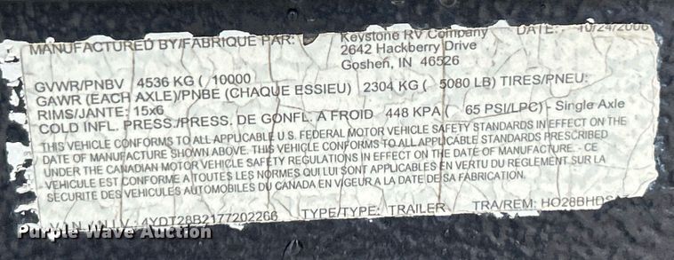 image for item NQ9961 2007 Keystone Hornet