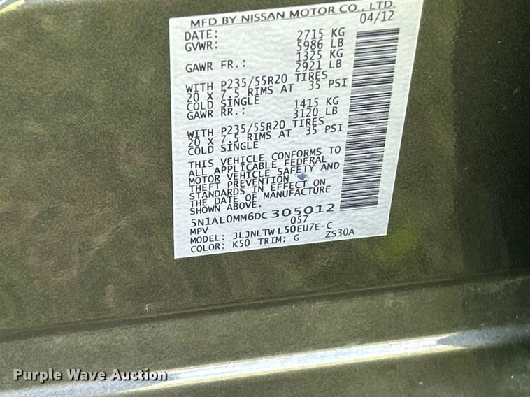 image for item NR9019 2013 Infiniti JX35  SUV