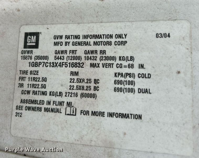 image for item NR9289 2004 Chevrolet C7500  dump truck