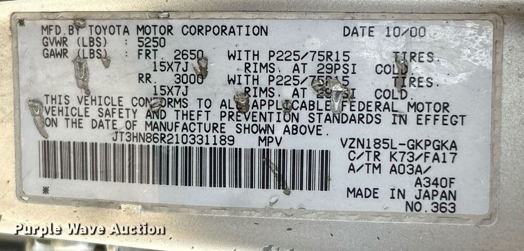 image for item NR9302 2001 Toyota 4Runner SR5  SUV