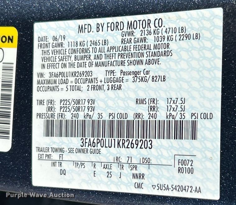 image for item NR9310 2019 Ford Fusion SE Hybrid