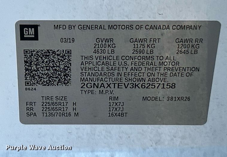 image for item NR9312 2019 Chevrolet Equinox LT  SUV