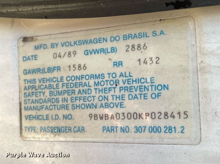 image for item NY9945 1989 Volkswagen Fox
