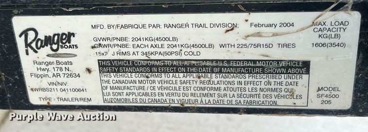 image for item OA9010 2004 Ranger 205VS  boat