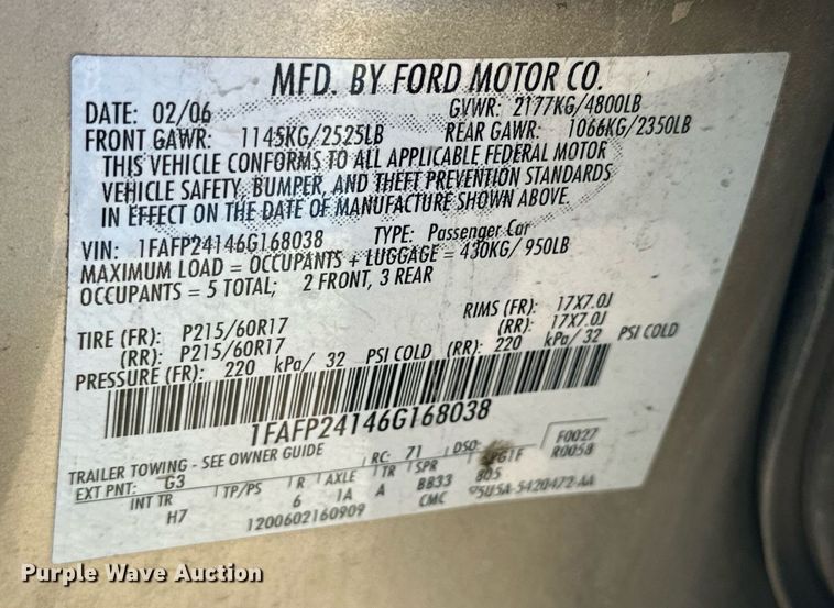 image for item OK9130 2006 Ford Five Hundred SEL