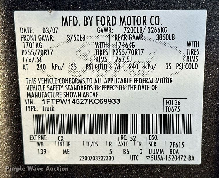 image for item OK9141 2007 Ford F150  SuperCrew pickup truck