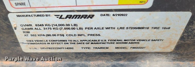 image for item OL9091 2022 Lamar  equipment trailer