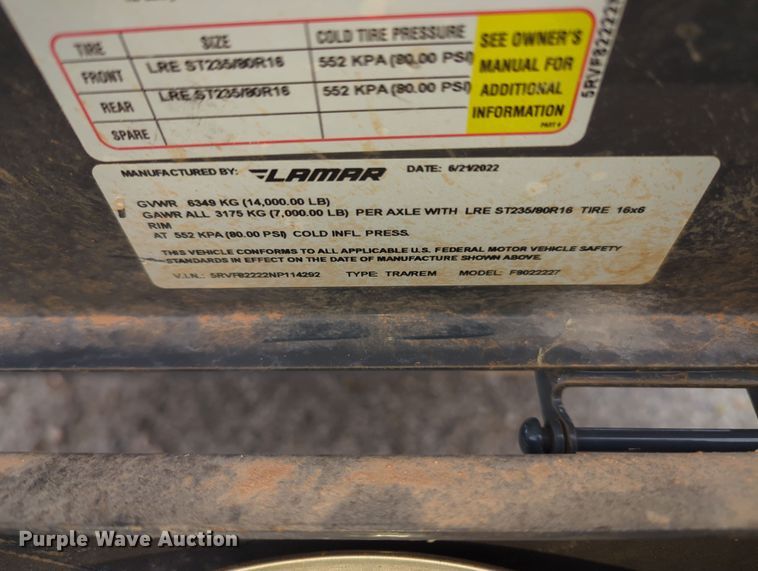 image for item OL9091 2022 Lamar  equipment trailer