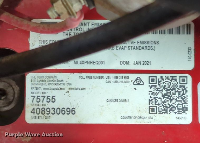 image for item OL9097 2021 Toro 75755  ZTR lawn mower