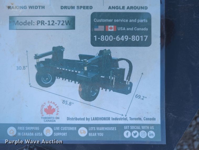 image for item OL9110 2023 LandHonor PR-12-72W  skid steer power rake