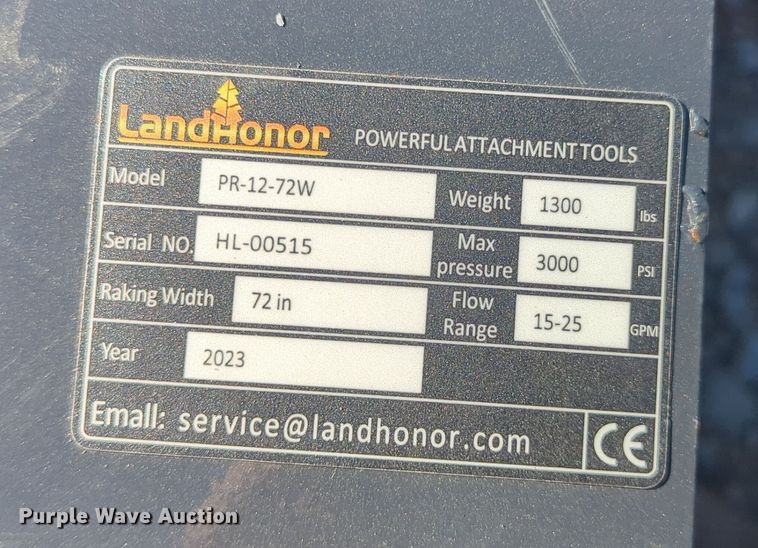 image for item OL9110 2023 LandHonor PR-12-72W  skid steer power rake