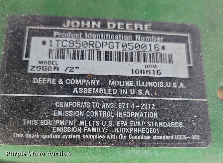 image for item OL9277 John Deere Z950R  ZTR lawn mower