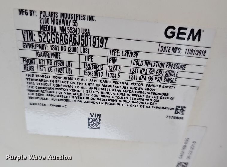 image for item OL9293 2018 Polaris Gem e6  utility vehicle