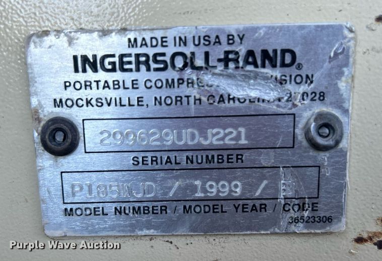 image for item DJ6358 1999 Ingersoll Rand P185WJD  air compressor