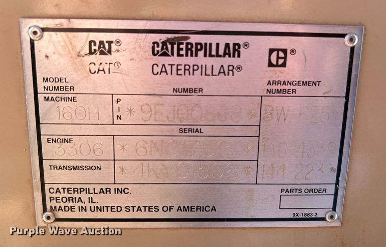 image for item DJ6374 2000 Caterpillar 160H  motor grader