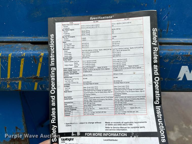 image for item DJ6424 1996 Up Right SL26N  scissor lift