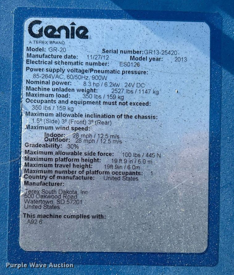 image for item DJ6443 2013 Genie GR-20  vertical lift