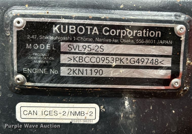 image for item DJ6475 2020 Kubota SVL95-2S  tracked skid steer loader