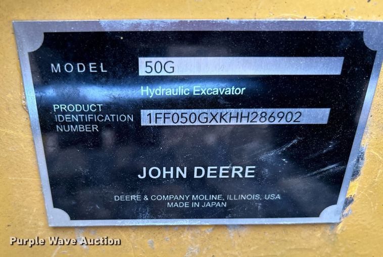 image for item DJ6477 2018 John Deere 50G  mini excavator