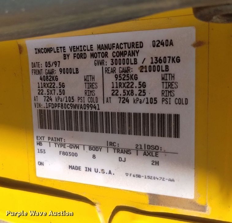 image for item DK8851 1998 Ford F800  dump truck