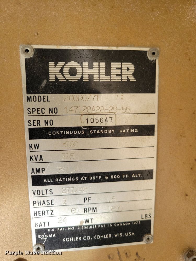 image for item DN4176 Kohler 260R0771  generator