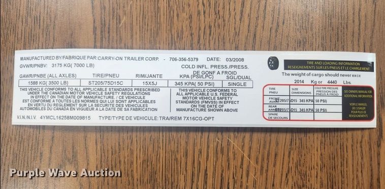 image for item DN4183 2008 Carry-On Cargo  fiber optic trailer