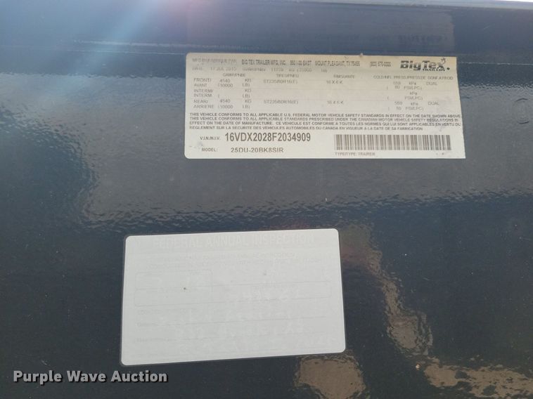 image for item DN4188 2015 Big Tex 25DU  dump trailer