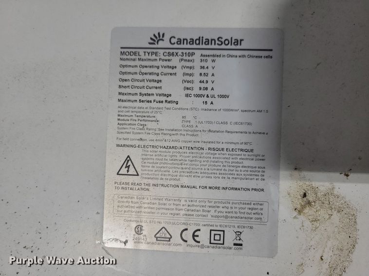 image for item DN4206 (80) Canadian Solar CS6X-310P solar panels