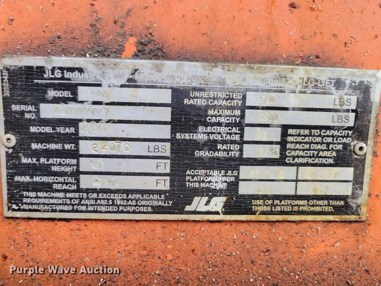 image for item DN4216 2006 JLG 600A  boom lift