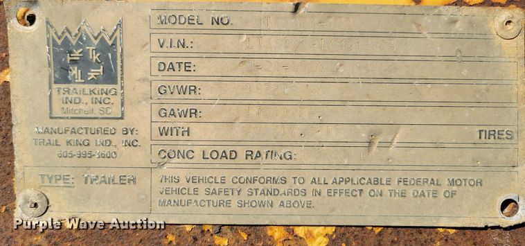 image for item DN4218 2000 Trail King TK80RG  drop deck equipment trailer