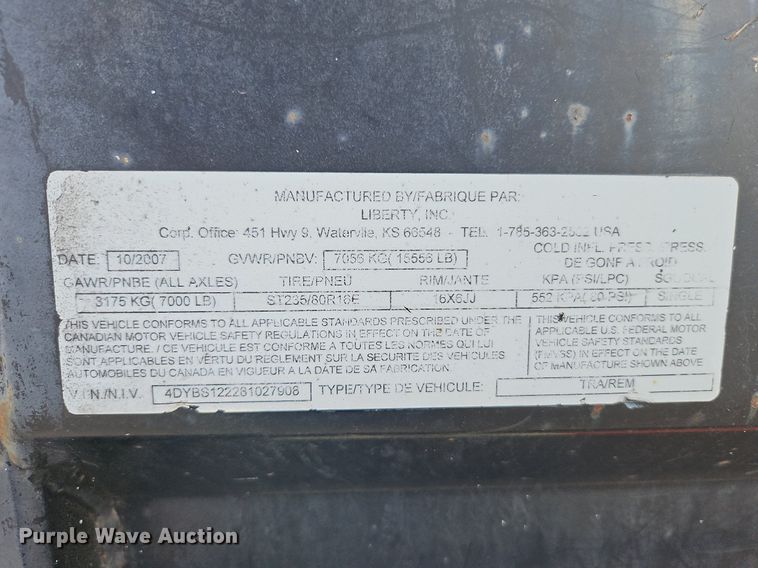 image for item DN7030 2008 Liberty Travalong  dump trailer