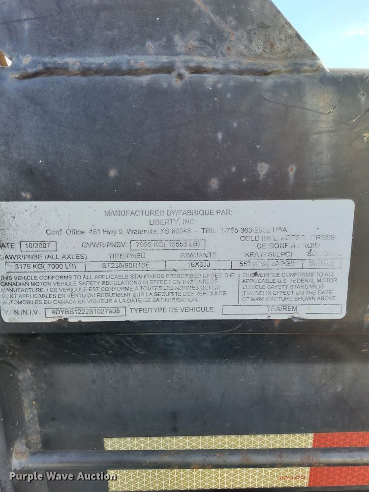 image for item DN7030 2008 Liberty Travalong  dump trailer