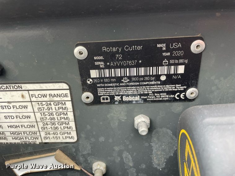 image for item DP0067 2020 Bobcat Brushcat 72  skid steer rotary mower