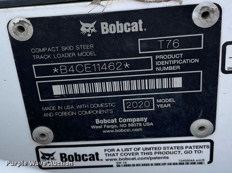 image for item DP0068 2020 Bobcat T76 R  skid steer loader