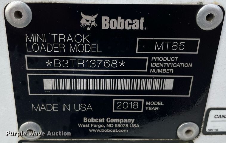 image for item DP0071 2018 Bobcat MT85  compact utility loader