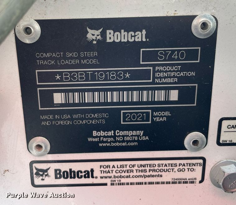 image for item DP0072 2021 Bobcat S740  skid steer loader