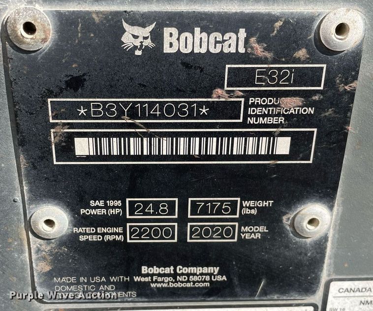image for item DP0075 2020 Bobcat E32I  mini excavator