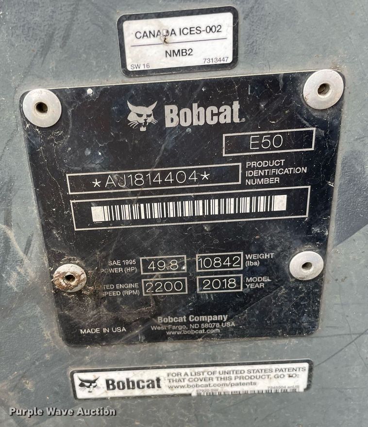 image for item DP0076 2018 Bobcat E50  mini excavator