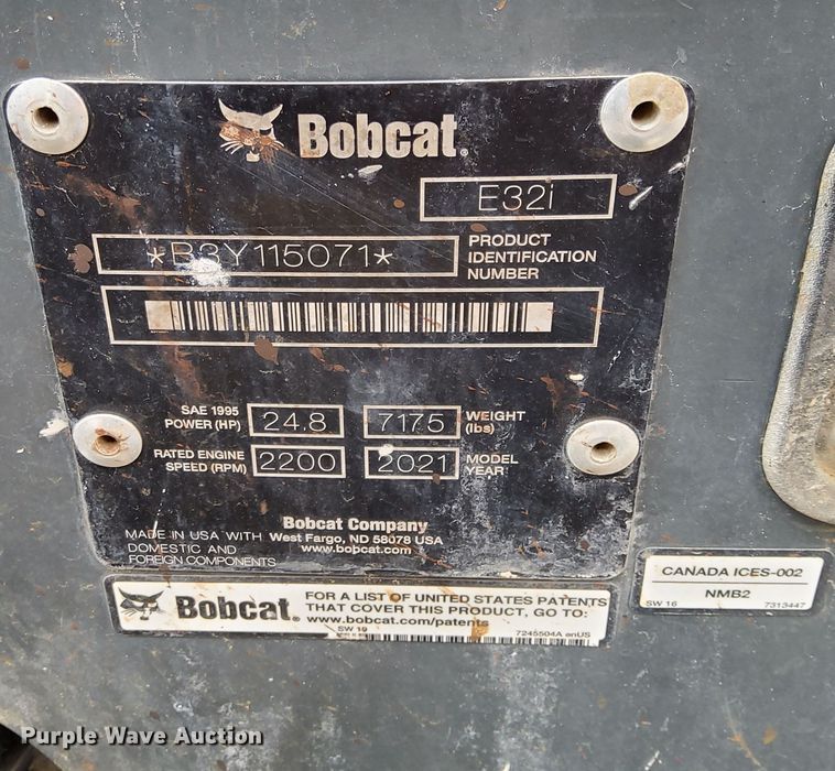 image for item DP0077 2021 Bobcat E32I  mini excavator